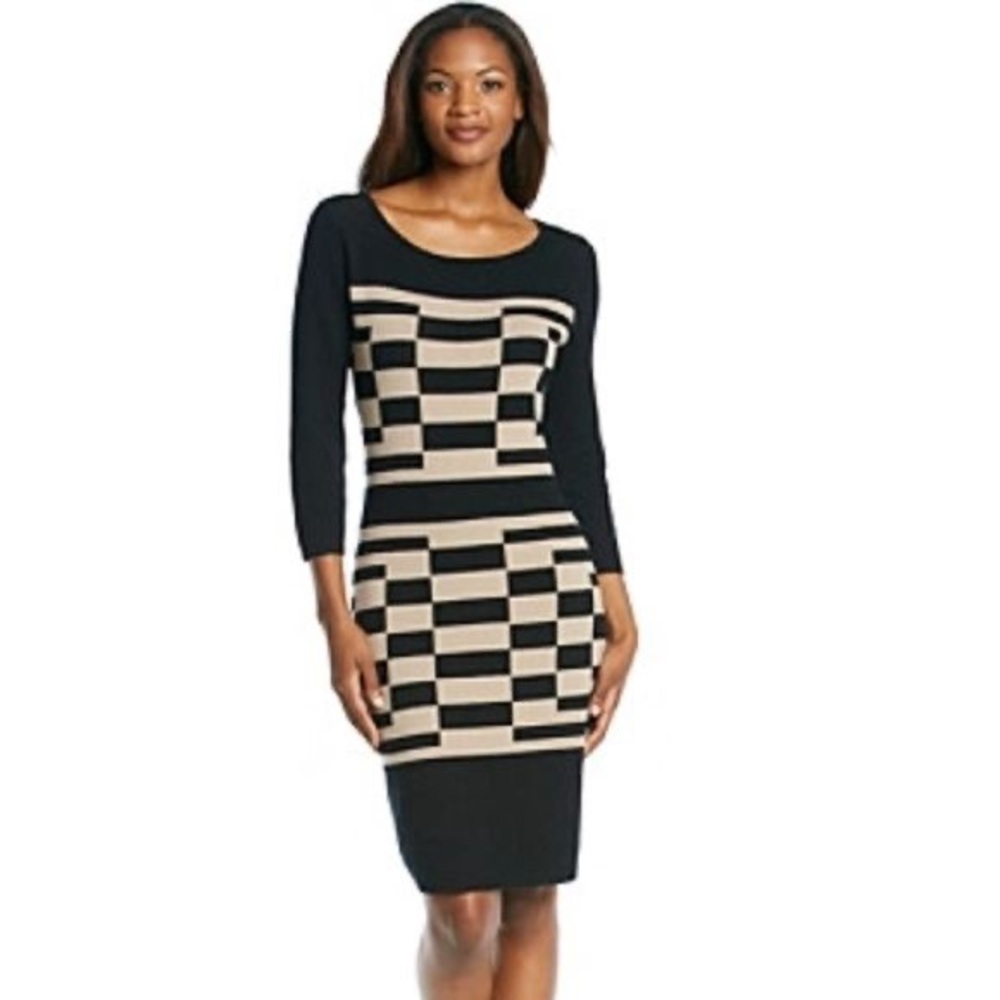 NWT XS Nine West Sweater Dress Black Colorblock